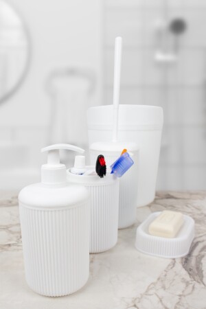 5 Parça Beyaz Plastik Çizgili Banyo Aksesuar Seti Siyah Banyo Seti Aç-27585827 - 10