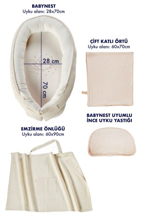 5 Parça Cocoon Unisex Seti Ultra Soft Krem Bebek Yuvası TL-CBS-4P - 9