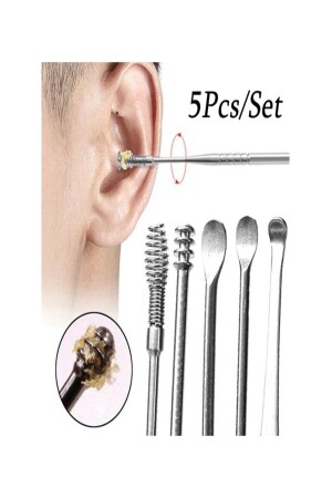 5 Parça Kulak Temizleme Kronk Metal Kulakta Birikmiş Buşon Kulak Kiri Temizleme Seti - 1