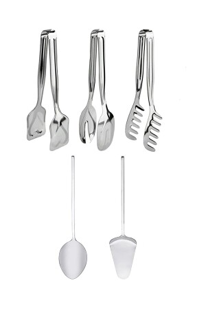 5 Parça Paslanmaz Çelik Servis Sunum Seti Kaşık Spatula Makarna Salata Pasta Maşası Yemek Hazırlık LGY-00203 - 4