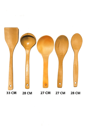 5 Parça Servis Seti Bambu Ahşap Kaşık Kepçe Tahta Spatula 5-BMB-SRVS - 1