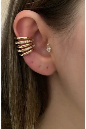 5-reihige Knorpelohrringe mit großem Ear Cuff-Stein für Damen - 3