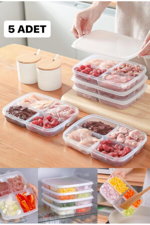 5 Stück 4-Fächer-Aufbewahrungsbehälter für Mahlzeiten, Fleisch und Gemüse – Gefrierschrank-Aufbewahrungsbox für gefrorene Hülsenfrüchte BAYEV-5PCS PULSES CONTAINER - 3