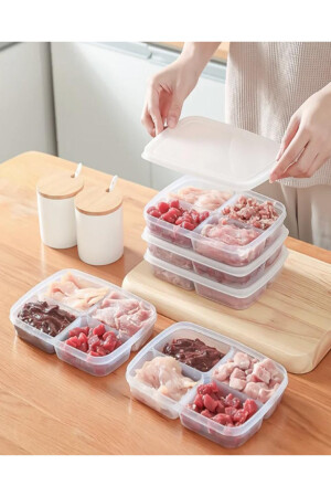 5 Stück 4-Fächer-Aufbewahrungsbehälter für Mahlzeiten, Fleisch und Gemüse – Gefrierschrank-Aufbewahrungsbox für gefrorene Hülsenfrüchte BAYEV-5PCS PULSES CONTAINER - 4