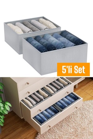 5 Stück 5 Fächer faltbar Hosen Hemd Pullover Organizer Aufbewahrungsbox Organizer - 1