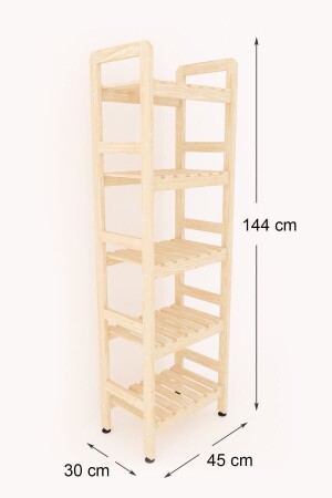 5-stufiger Badezimmerschrank aus Naturholz, Badezimmerregal, 144 x 45 x 30 cm - 6