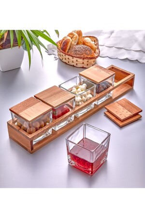 5-teilige Luxus-Frühstücksschüssel aus Glas mit Holzständer und Deckel – Frühstückspräsentationsset IL. 303 - 2
