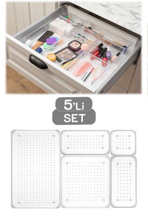 5-teiliger Schubladen-Organizer, modularer Badezimmer-Make-up- und Schmuck-Organizer – Schreibtisch-Organizer MCH-672 - 1