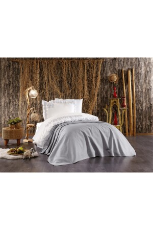5-teiliges Amazon-Bettbezug-Set aus Baumwolle, Piqué, Elefantenmuster und Rüschen, Einzelbettbezug in Grau STCKHMNEV2AMZ - 3