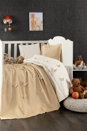 5-teiliges Baby-Bettbezug-Set aus 100 % Baumwolle mit 3D-Schmetterlingsmuster, Beige STCKHMBEB1KLB - 2