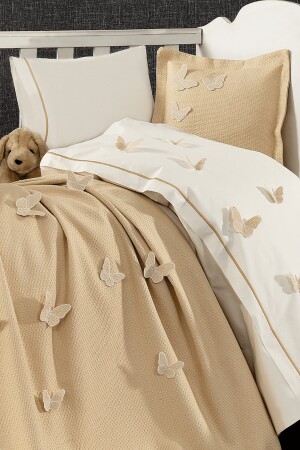 5-teiliges Baby-Bettbezug-Set aus 100 % Baumwolle mit 3D-Schmetterlingsmuster, Beige STCKHMBEB1KLB - 3