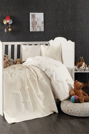 5-teiliges Baby-Bettbezug-Set aus 100 % Baumwolle mit 3D-Schmetterlingsmuster, Creme STCKHMBEB1KLB - 1