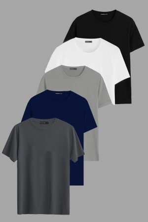 5-teiliges Herren-T-Shirt aus 100 % Baumwolle mit Rundhalsausschnitt und Standardmuster - 1