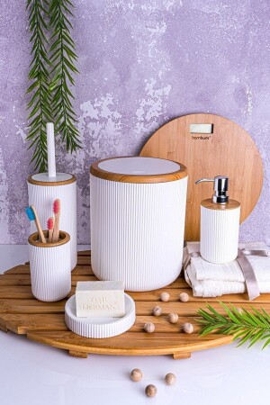 5-teiliges Lena – 5-teiliges Badezimmer-Set aus weißem Kunststoff H5081 - Genel Markalar