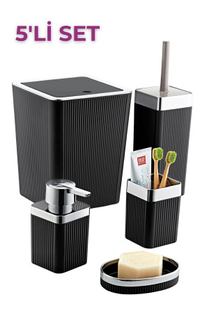 5-teiliges Luxus-Badezimmer-Set mit Acryl-Streifen, metallisierter Beschichtung, Schwarz, 3-teiliges Dusch-Waschlappen-Geschenk, GM00202 - 5