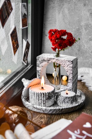 5-teiliges Set aus dekorativer Betonvase mit Marmormuster und Sojawachs-Kerzenhalter mit Vanilleduft, duftendes, stilvolles Design-Set2 - 3