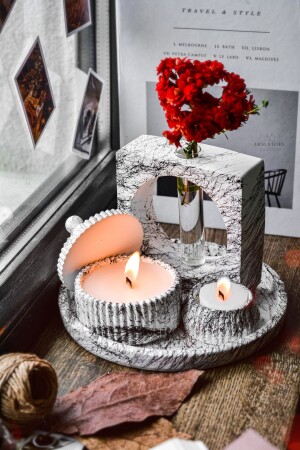 5-teiliges Set aus dekorativer Betonvase mit Marmormuster und Sojawachs-Kerzenhalter mit Vanilleduft, duftendes, stilvolles Design-Set2 - 1