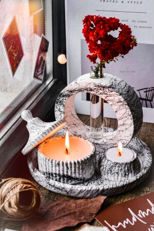 5-teiliges Set aus dekorativer Betonvase mit Marmormuster und Sojawachs-Kerzenhalter mit Vanilleduft, duftendes, stilvolles Design-Set2 - 2