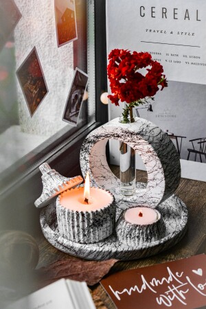 5-teiliges Set aus dekorativer Betonvase mit Marmormuster und Sojawachs-Kerzenhalter mit Vanilleduft, duftendes, stilvolles Design-Set2 - 4