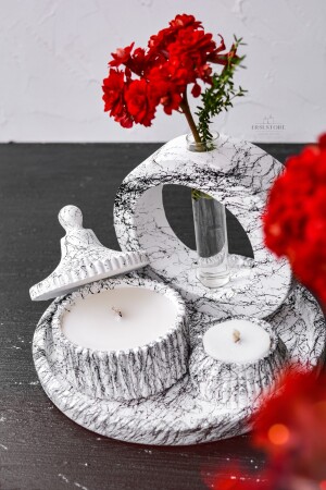 5-teiliges Set aus dekorativer Betonvase mit Marmormuster und Sojawachs-Kerzenhalter mit Vanilleduft, duftendes, stilvolles Design-Set2 - 5