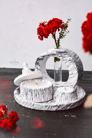 5-teiliges Set aus dekorativer Betonvase mit Marmormuster und Sojawachs-Kerzenhalter mit Vanilleduft, duftendes, stilvolles Design-Set2 - 6