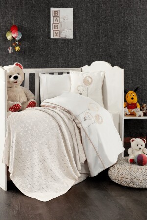 5-teiliges Strickdecken-Set aus 100 % Baumwolle Meva Baby-Bettbezug-Set Creme STCKHMBEB1MV - 2