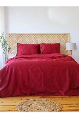 5 Yıldızlı Lüx Otel Tipi Battal Çizgili Saten Nevresim Takımı 180x200 Lastikli Çarşaf Bordo Kırmızı otels2023 - Tekstil Home