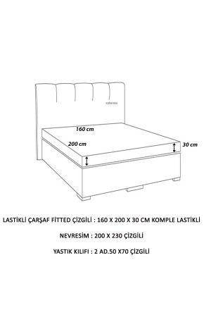 5 Yıldızlı Lüx Otel Tipi Çift Kişilik Lastikli Çizgili Pamuk Saten Nevresim Takımı 160x200eb Gri otels2022 - 7