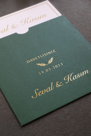 دعوة زفاف من الفضة من الملفات المزروعة مع ملف أخضر (50 كمبيوتر) 3005 - Luna Davetiye