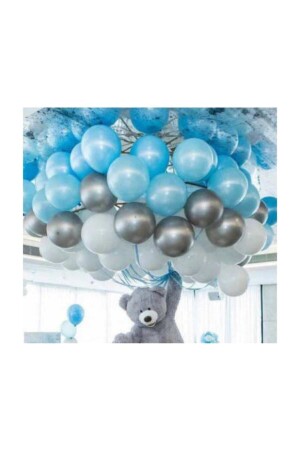 50 Ad A.mavi-beyaz-gümüş Metalik Balon 5 mt Balon Zinciri Parti Balon Seti - 1