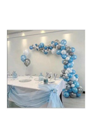 50 Ad A.mavi-beyaz-gümüş Metalik Balon 5 mt Balon Zinciri Parti Balon Seti - 2