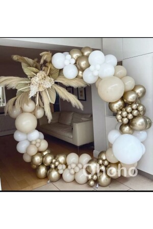 50 Adet Krom Gold Deniz Kumu Ve Pastel Beyaz Balon Zinciri - 2