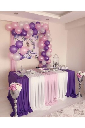 50 Adet Metalik Mor Ve Pembe Pastel Beyaz Balon -5 Mt Balon Zinciri - 1