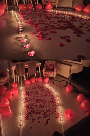 50 Herzkerzen, 25 Herzballons, 500 Rosenblätter, 300 getrocknete Rosen, 1 Ballonpumpe, Heiratsantragspaket-Set tye1301210134 - 4