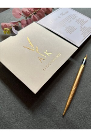 (مينز-50) دعوات زفاف زجاجية زواجية مع ملفات كريم - Luna Davetiye