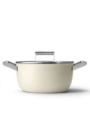 كريم من نوع 50 من MNZ-Cookware 24 سم صلصة مع غطاء زجاجي CKFC2411CRM - Smeg