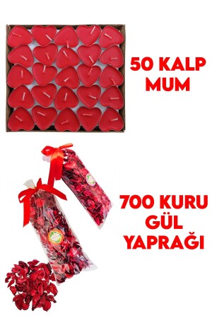 50 Mum - 700 Kuru Gül Yaprağı- Kalpli Mum ve Kuru Gül Yaprakları - Parti Dolabı