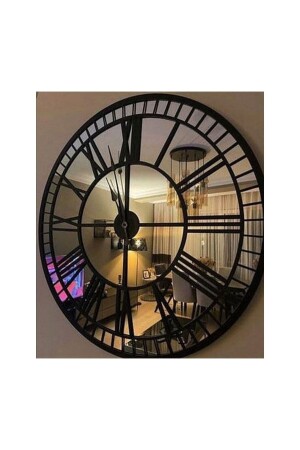 أسلوب رستيكي من النمط المزخرف ساعة الجدار الموسيقية الفضية - السوداء الحفرة 50 سم Rstkrm50syhgms - EYKA STORE