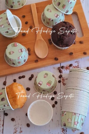 50-teilige Muffin-Kuchenform mit Mintgrün-Eiscrememuster, Cupcake-Kuchenkapsel – Airfryer-kompatibel - Trend Hediye Sepeti