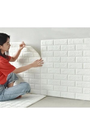 50 X 30 Cm 0-17 M² Kendinden Yapışkanlı Duvar Kağıdı Esnek Köpük Paneli 3d Boyutlu Tuğla Desen Beyaz - 1