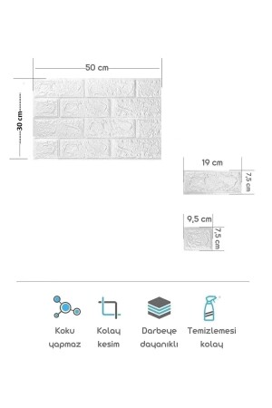 50 X 30 Cm 0-17 M² Kendinden Yapışkanlı Duvar Kağıdı Esnek Köpük Paneli 3d Boyutlu Tuğla Desen Beyaz - 3