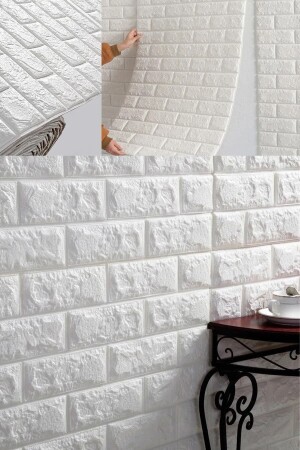 50 X 30 Cm 0-17 M² Kendinden Yapışkanlı Duvar Kağıdı Esnek Köpük Paneli 3d Boyutlu Tuğla Desen Beyaz - 4
