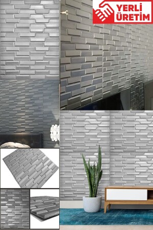 50 x 35 cm, 0–17 m², selbstklebende Tapete, flexible Schaumstoffplatte, 3D-dimensionales Pyramidenmuster, Silber - 2