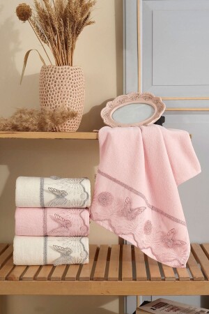 50/90 Schmetterlings-Mitgift-Set, Spitze, Baumwolle, 4-teilig, Hand- und Gesichtstuch 5644-1a - Kardelen