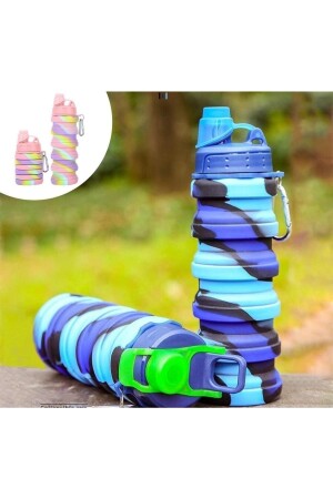 500 ml auslaufsichere, faltbare, tragbare Silikon-Wasserflasche, tragbare hängende Campingflasche aus Stahl, PRA-7519152-8550 - 1