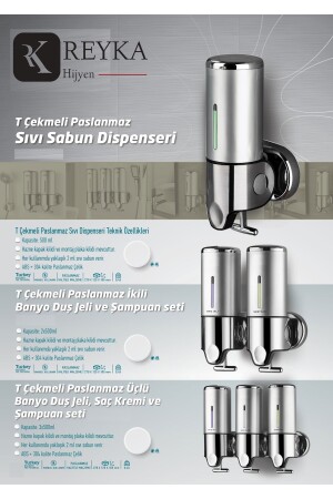 500 Ml Hazneli Çiftli T Çekmeli Paslanmaz Sıvı Sabun-şampuan-duş Jeli Dispanseri Aparatı RK1036 - 8