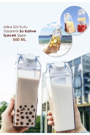 500 Ml Mika Süt Kutusu Tasarımlı Su Kahve Şişesi 2li bl156 - 5