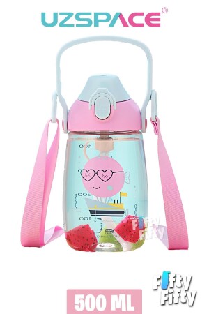 500 ml Tritan-Kinderwasserflasche mit Strohhalm und Umhängeband – verpackt – FFUZ2201500 - 1