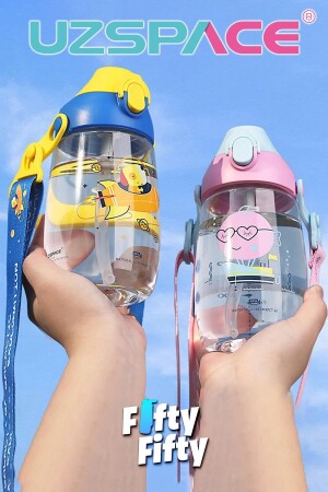 500 ml Tritan-Kinderwasserflasche mit Strohhalm und Umhängeband – verpackt – FFUZ2201500 - 6