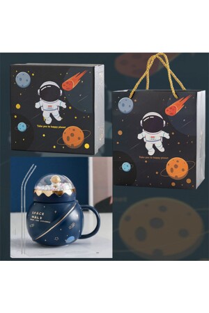 500ml Astronot Serisi Creaktif Uzay Kapaklı Kupa Seramik Çay Kahve Bardağı Kız Ve Erkek Seti HC-HB06 - 2